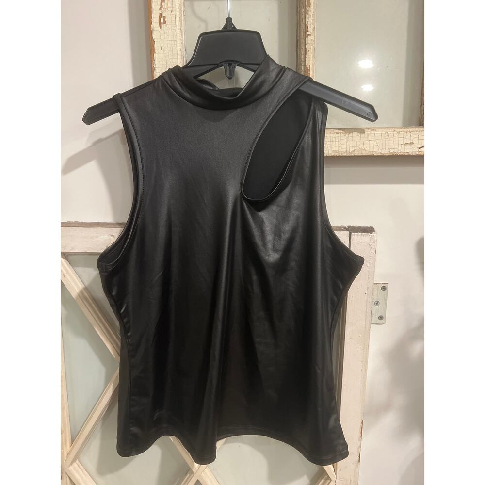Olivia Jordan size large faux leather sleeveless top with cutout
